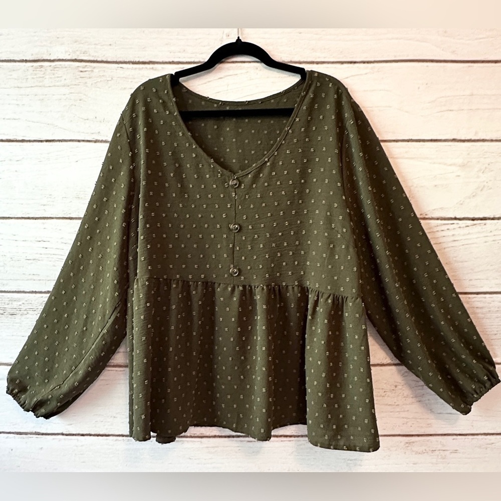 SHEIN Olive Green Polka Dot Fabric 3XL 
Office Church Career Dress Business